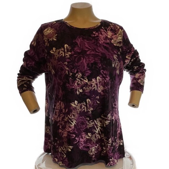 CROFT & BARROW LONG SLEEVE FLOWERED CREW NECK TEE NWOT SIZE 0X - Picture 2 of 5